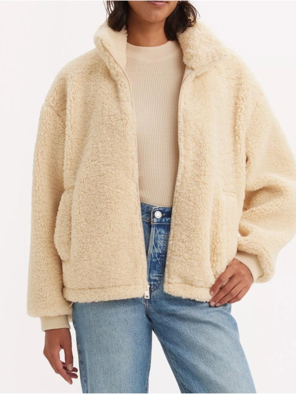 Levis  Teddy Cream Sherpa Zip-Up Jacket